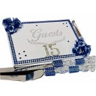 Mis Quince Anos Birthday Rhinestone Number Sweet 15 Guest Book Royal Blue Flowers Rhinestone Decoration Gift Keepsake